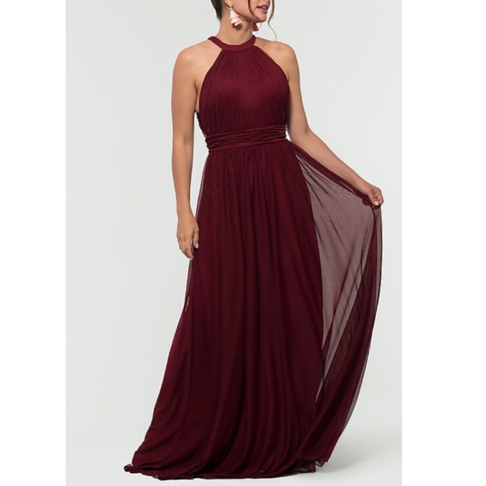 Kleinfeld Cranberry Chiffon High-Neck Dress